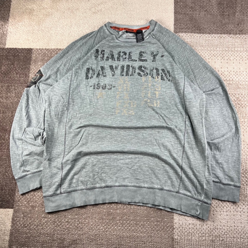 Harley-Davidson Mens XL Grey Slub Knit Raglan Long Sleeve Graphic T-Shirt